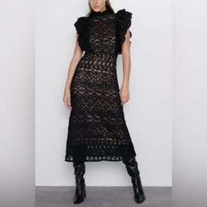 Zara Elegant Black Crochet Maxi Dress
